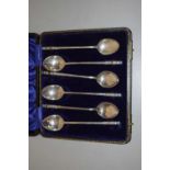 Set of six Korean white metal and enamel coffee spoons, stamped to the reverse Silver Korea