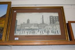 Coloured print after Lowry, framed and glazed