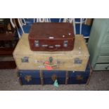 A group of three vintage suitcases