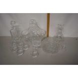 Mixed Lot: Various clear glass wares, decanters, drinking glasses, table basket etc