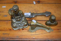 Mixed Lot: Brass Buddha figures, elephant door knocker etc
