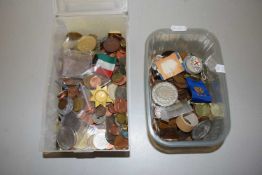 Two boxes of various assorted coinage, commemorative medals etc