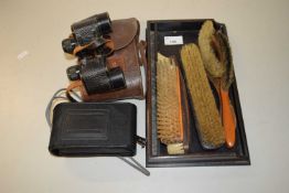 Mixed Lot: Various vintage brushes, vintage binoculars etc