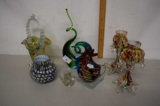 Mixed Lot: Various assorted Art Glass wares to include abstract ornament, pair of marbled glass
