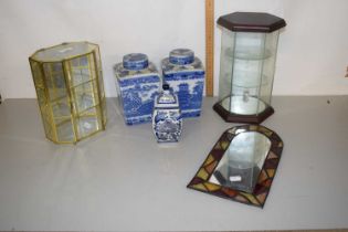 Mixed Lot: A pair of Ringtons Tea Merchants Willow pattern cannisters together with two table top