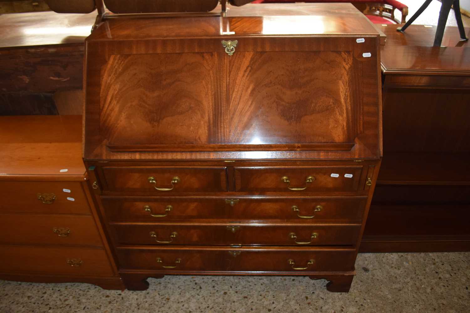 Good quality reproduction mahogany bureau by Bevan & Funnell