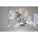 Mixed Lot: Small silver star shaped brooch together with a yellow metal swan charm and pair of