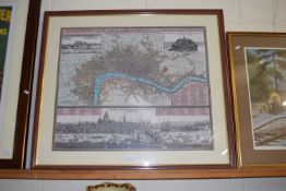 A reproduction coloured map of London, framed and glazed