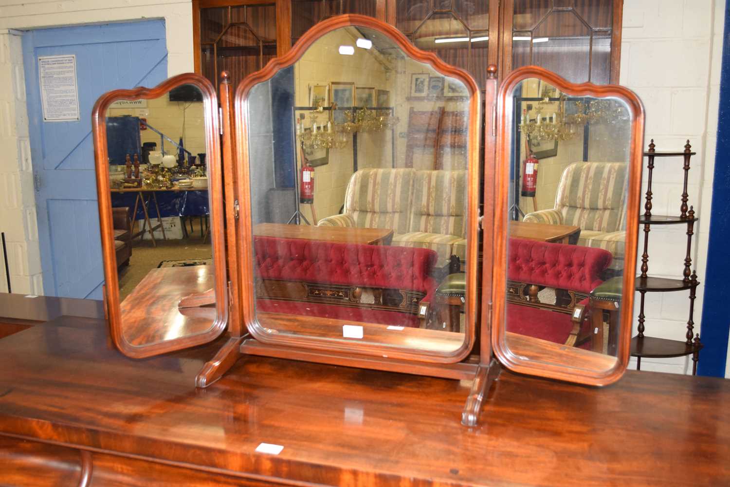 A reproduction triple dressing table mirror