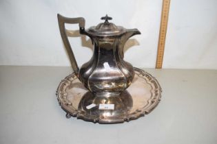 A silver plated serving tray and a hot water jug (2)