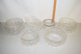 Group of six various cut glass bowls