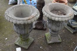 Pair of concrete garden urns, 85cm high