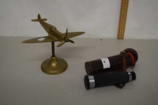 Vintage Astral telescope together with a brass model Spitfire