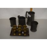 Mixed Lot: Various pewter tankards, brass cups etc