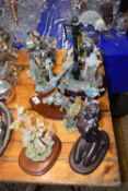 Mixed Lot: Various model birds and animals and a bronzed resin model of a nude