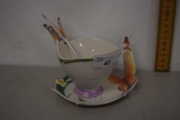 Franz porcelain teacup, saucer and spoon with butterfly decoration