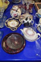 Mixed Lot: Masons covered ginger jar, Masons jug, novelty teapot, Victorian tazza, ships decanter