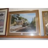 Don Breckon, Much Wenlock Station, coloured print, framed and glazed
