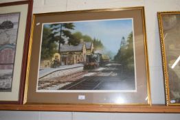 Don Breckon, Much Wenlock Station, coloured print, framed and glazed