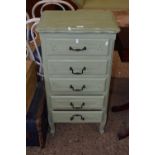 Modern pale green painted five drawer chest