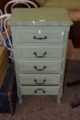 Modern pale green painted five drawer chest