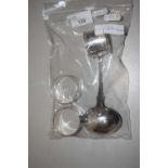 Mixed Lot: Three silver napkin rings together with a small fiddle pattern sauce ladle (4)