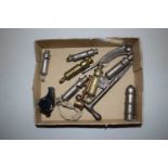 Box of various assorted vintage whistles and other items