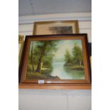 Two contemporary oil on board studies of a rural road and a lakeside scene (2)