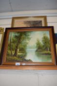 Two contemporary oil on board studies of a rural road and a lakeside scene (2)