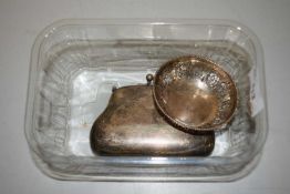 Small silver bonbon dish together with a silver plated purse
