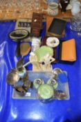Mixed Lot: Dressing table set, various cruet items, cutlery, travel clock, ornaments etc
