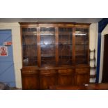 Bevan & Funnell Reprodux mahogany break front bookcase cabinet, 220cm wide