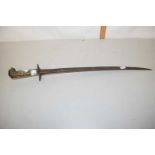 19th Century European hunting sword with brass animal head handle