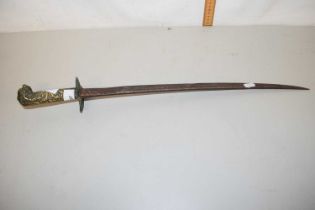 19th Century European hunting sword with brass animal head handle