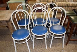 Set of six metal framed cafe chairs