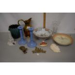 Mixed Lot: Brass jug, letter clip, Great Yarmouth crested china monument, various ceramics,