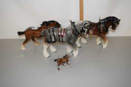 Mixed Lot: Horse models comprising a Beswick brown shirehorse together with two further examples and