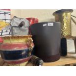 Mixed Lot: Jardiniere, brass stick stand, brushes, waste paper bin etc