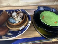 Mixed Lot: Various glass dishes, stones, turned wooden bowls etc