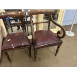 A mahogany elbow chair and a single dining chair (2)