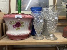 Mixed Lot: Various glass vases, jardiniere etc
