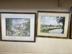 Two watercolour landscapes, framed and glazed