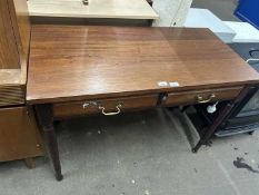 A stained pine two drawer side table