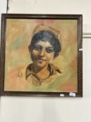 Portrait study of a boy, oil on canvas, framed