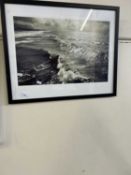 Photographic print of waves, framed and glazed