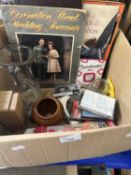 Box of various records, cassettes, house clearance sundries etc