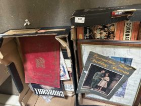 Two boxes of assorted ephemera, Coronation Street memorabilia etc