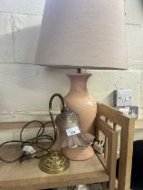 A brass based table lamp and a further ceramic based table lamp (2)