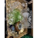 Mixed Lot: Green glass dressing table set, wall mounted barometer etc