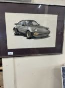 Print of a Porsche, framed and glazed